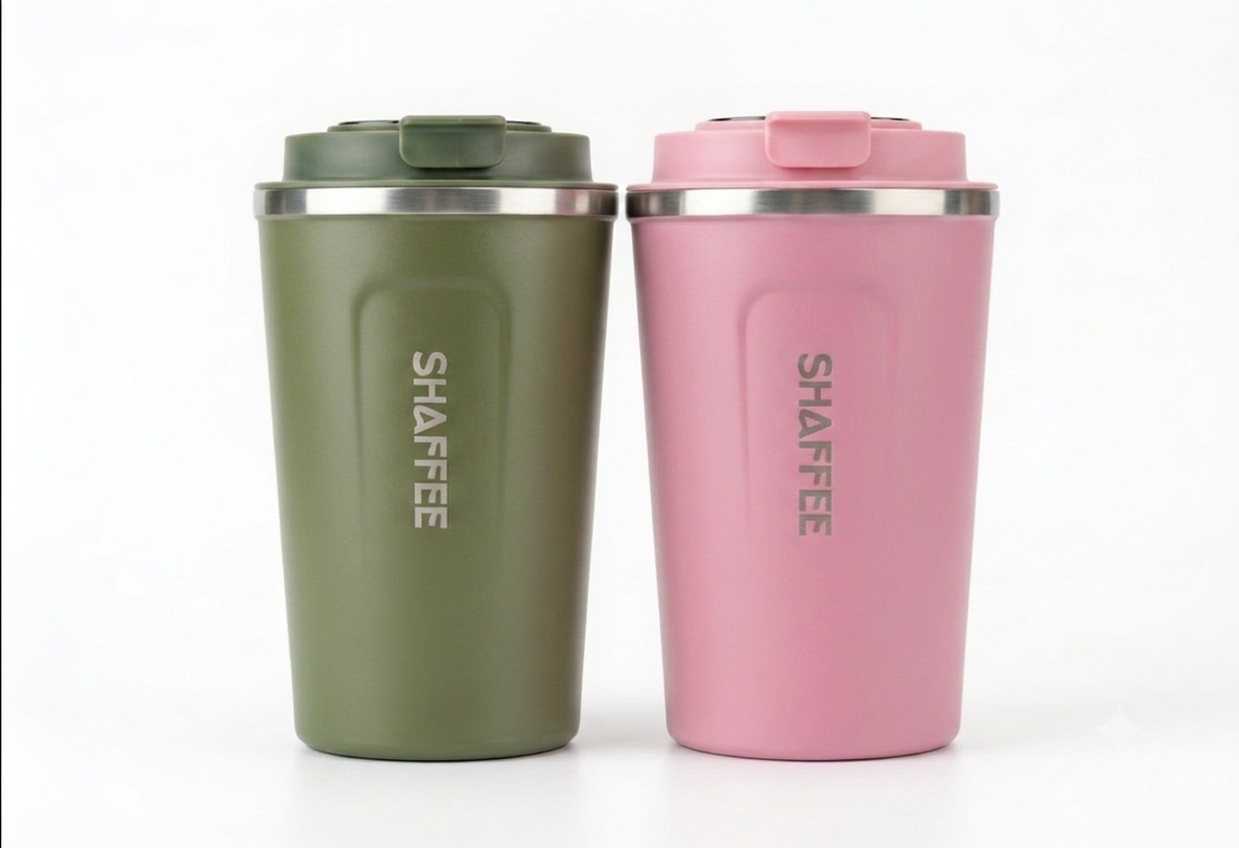 Shaffee Smart Temperature Display Mug - Olive Green and Pink